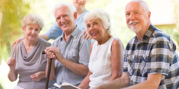 Group of residents enjoying time outside at Edgerton Care Center in Edgerton, Wisconsin