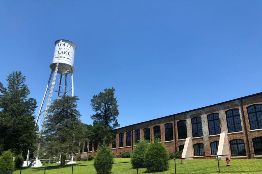 Water tower outside of Lofts by the Lake in Greer, South Carolina