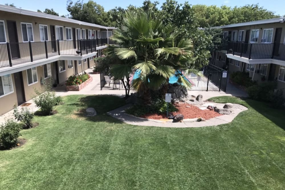 Grassy lawn outside of Royal Gardens Apartment Homes in Livermore, California