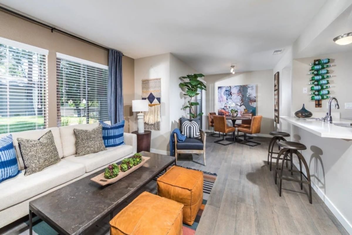 Model living room at Hensley at Corona Pointe in Corona, California