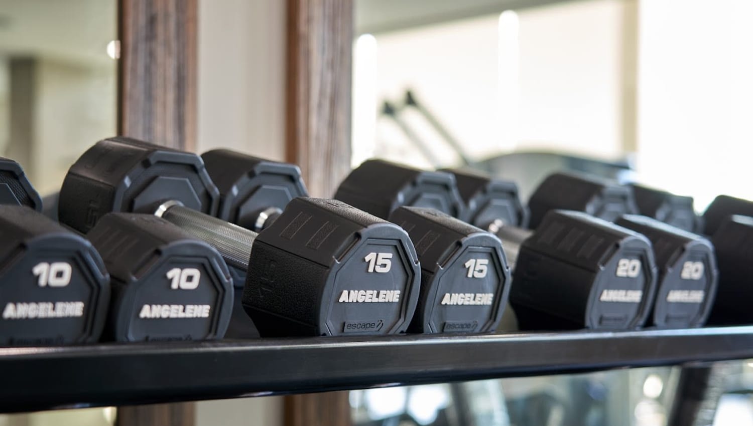 Weight rack at Angelene Apartments in West Hollywood, California