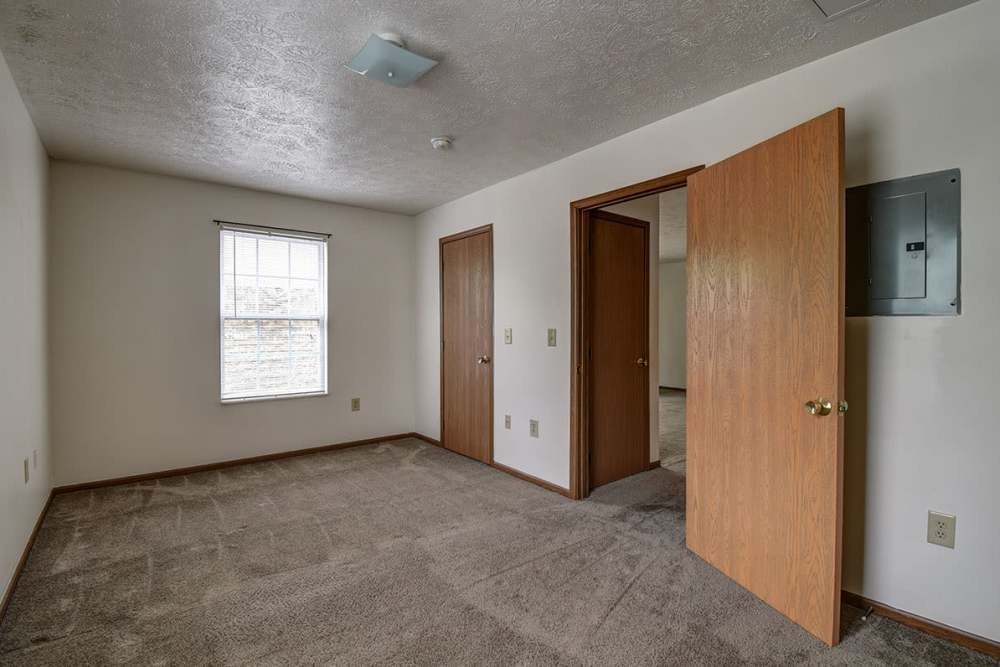 Bedroom of apartment at Greene Gables in Ridgeley, West Virginia