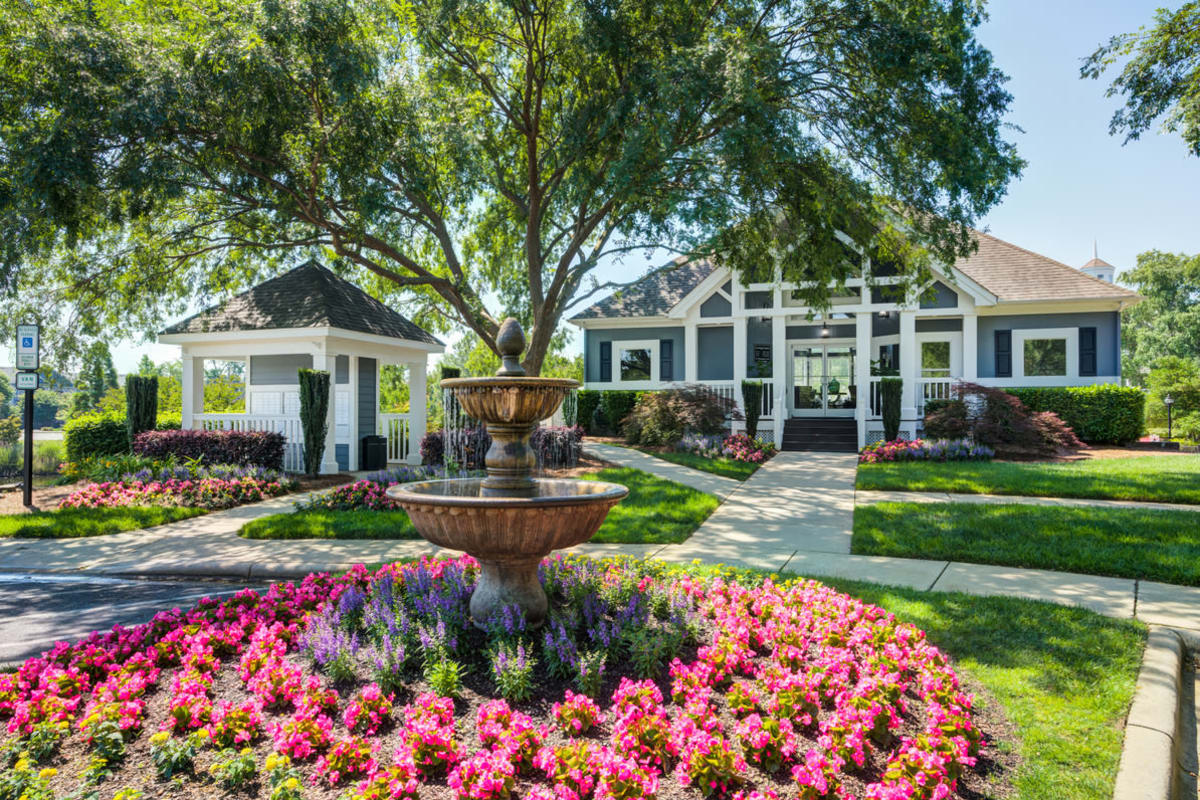 Fountain and landscaping at One Norman Square in Cornelius, North Carolina