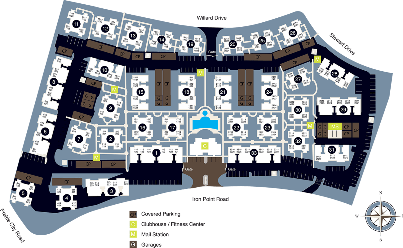 Community site map for Iron Point at Prairie Oaks in Folsom, California