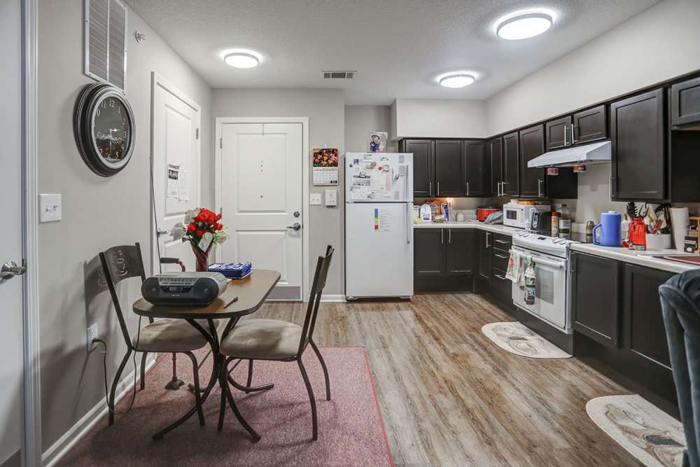 Modern kitchen and dining area at Atz Place in Kendallville, Indiana