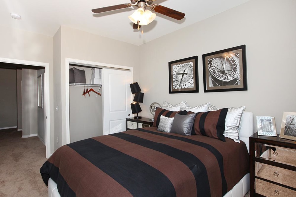 Spacious bedroom with ceiling fan at Outlook Ridge in Pueblo, Colorado
