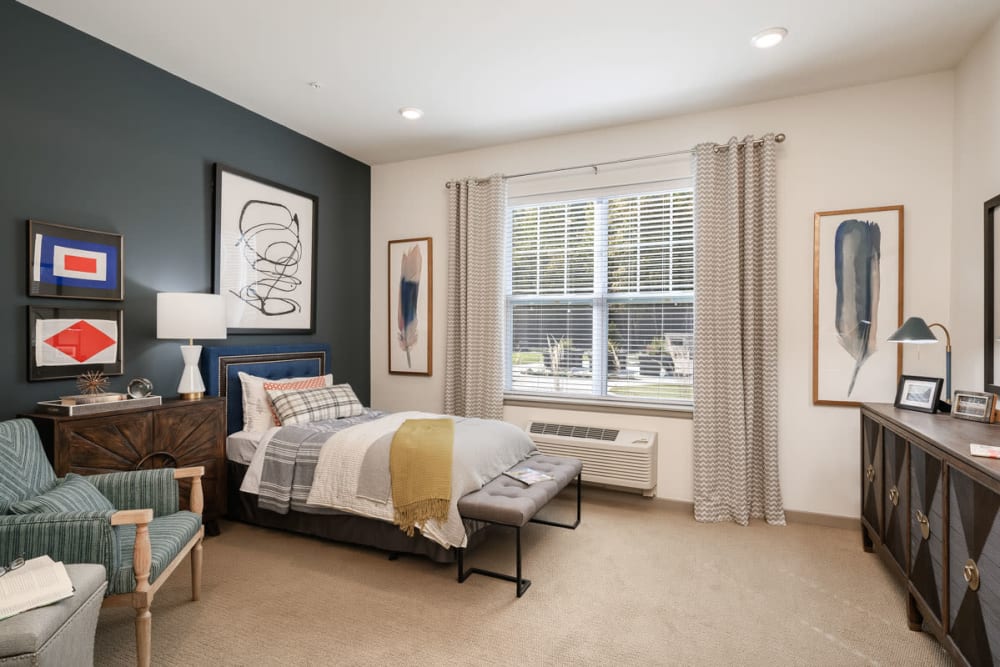 An apartment with a view of the courtyard at Anthology of Anderson Township in Cincinnati, Ohio