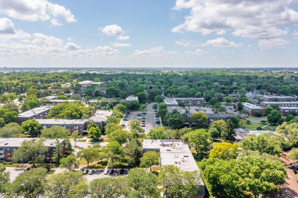 Aerial view of the community at Terraces of Elk Grove in Elk Grove Village, Illinois