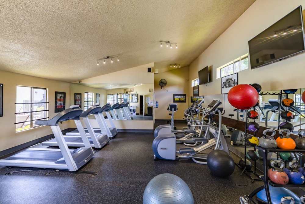 Fully equipped fitness center at Ardenwood Forest Rental Condominiums in Fremont, California