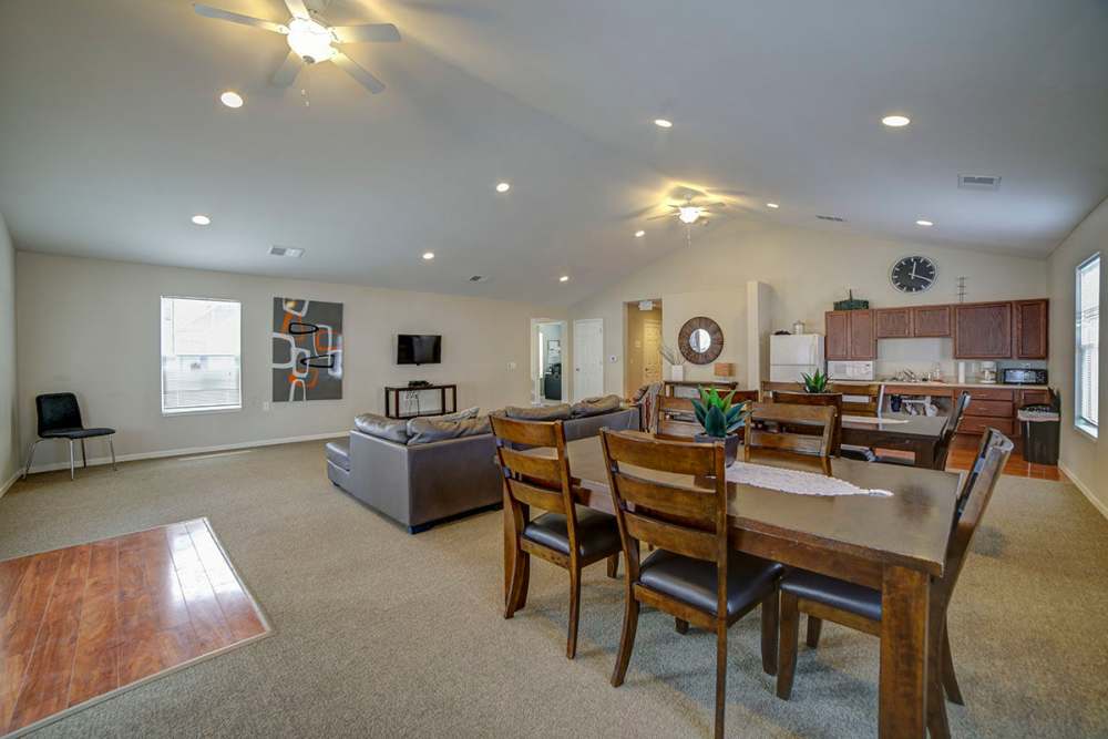 Community common room at Arneman Place in Erie, Pennsylvania