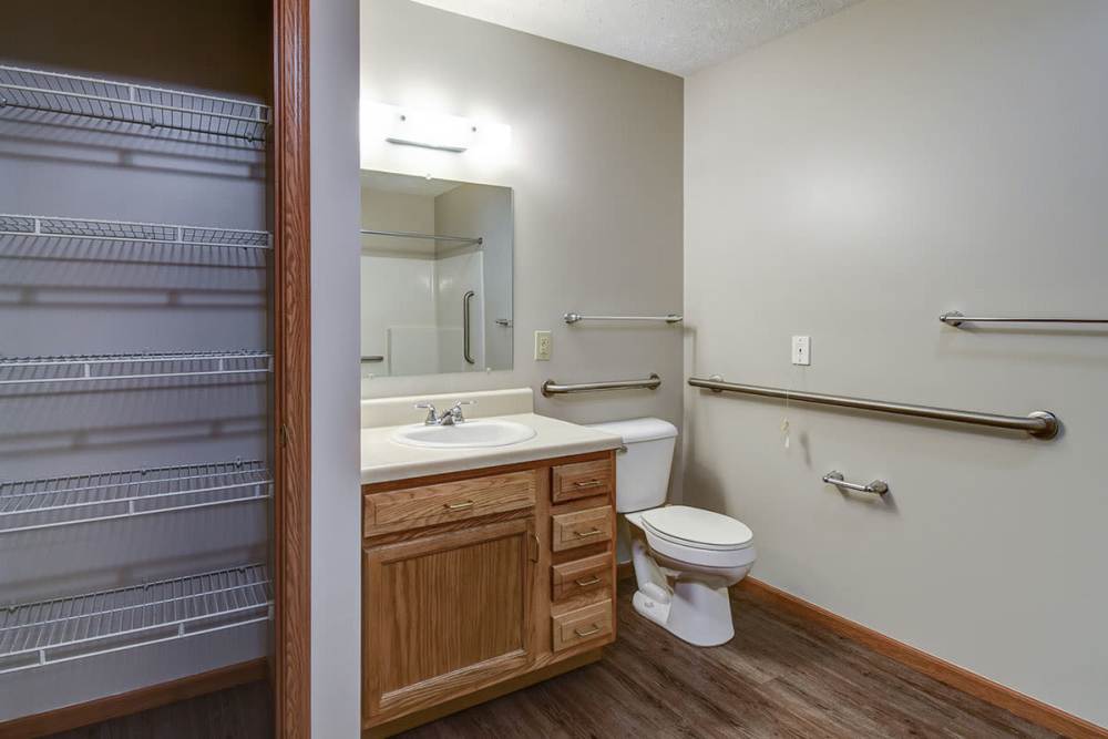 Bright bathroom at Providence Greene II in Wheeling, West Virginia