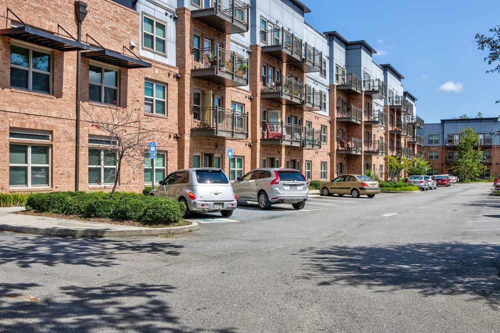 Apartment exterior shot with off street parking at Fellwood III in Savannah, Georgia