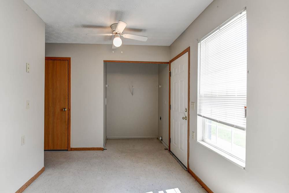 Bedroom with ceiling fan at Edwards Crossing II in Beaver, West Virginia