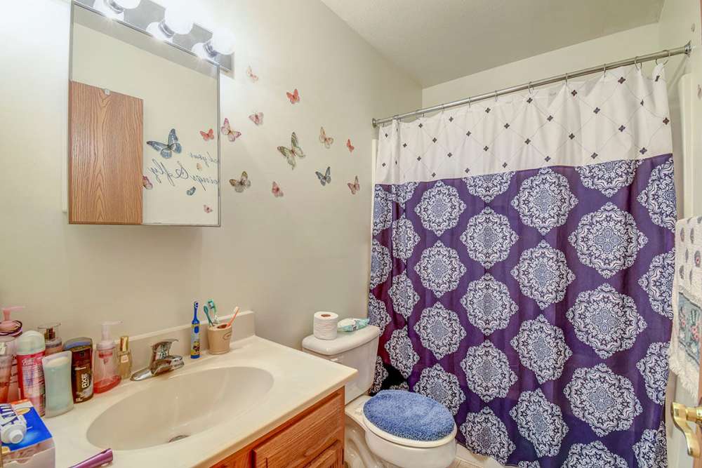 Bright bathroom at Yellowbud Place in Moorefield, West Virginia