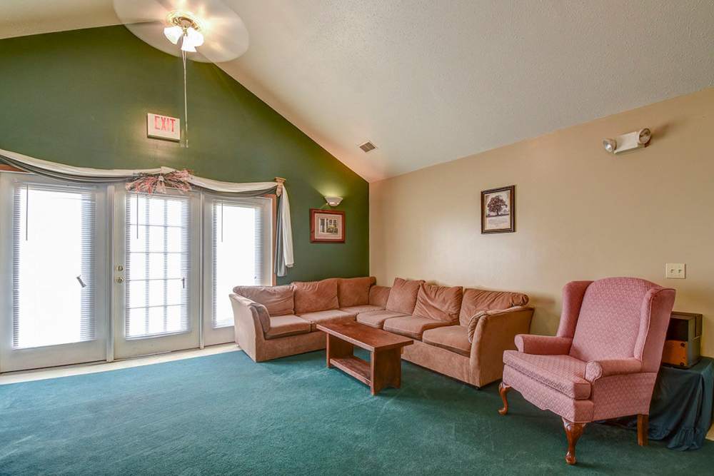Sectional sofa in the community room at Yellowbud Place in Moorefield, West Virginia