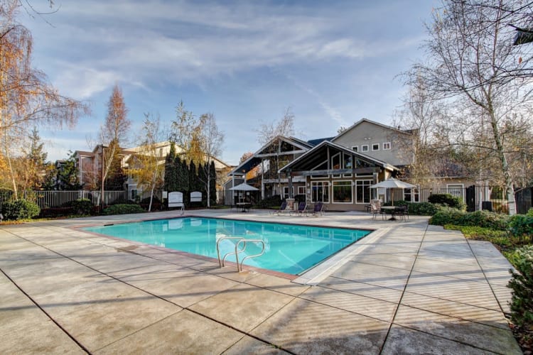 Pool area at River Trail Apartments in Puyallup, Washington