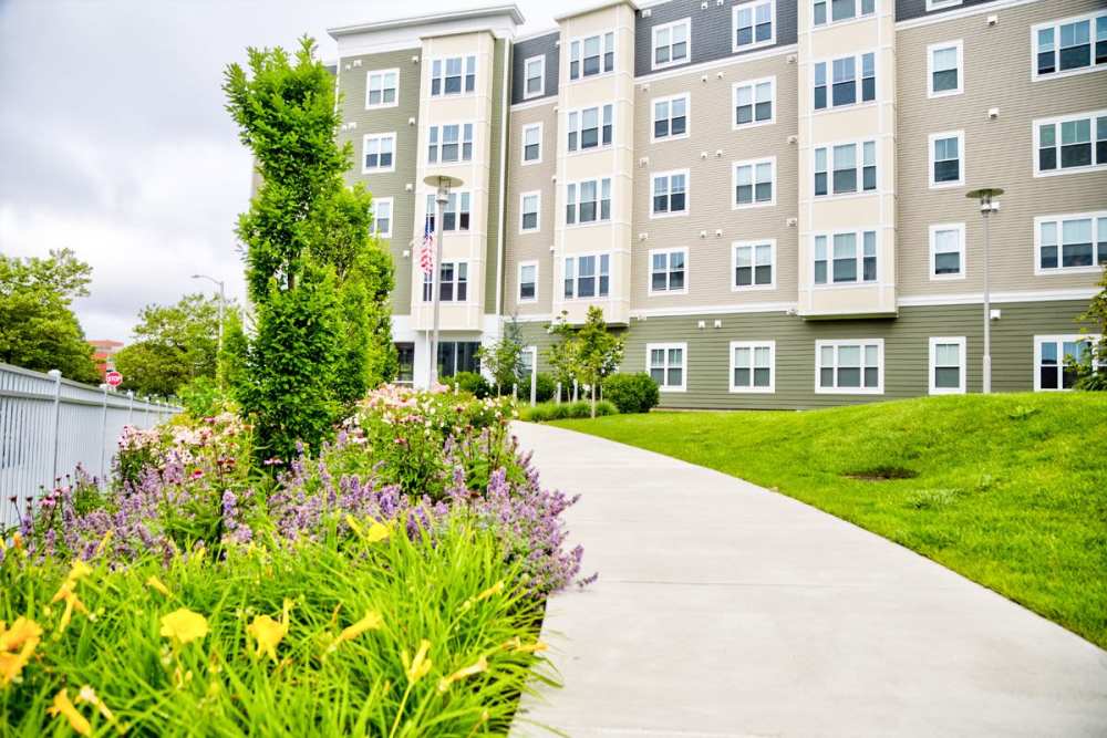 Community exterior with pathway at Gateway North in Lynn, Massachusetts