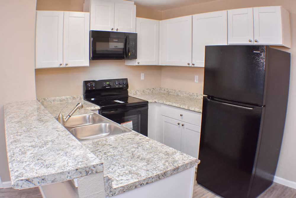 Kitchen with raised countertop at Lakeview in Reno, Nevada