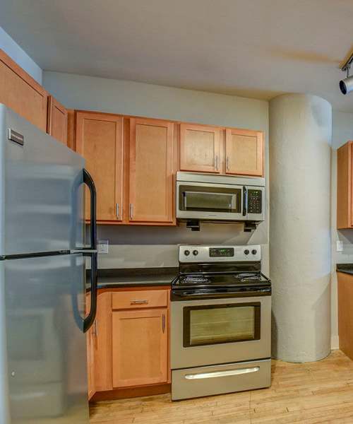 Spacious kitchens for cooking at Stone Center Lofts in Wheeling, West Virginia