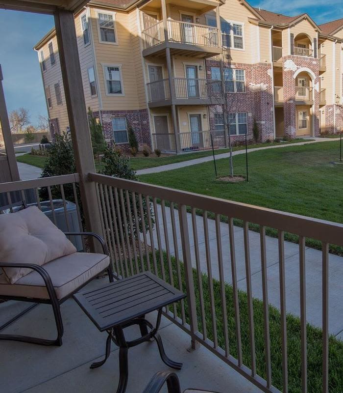 Balcony seating of Watercress Apartments in Maize, Kansas