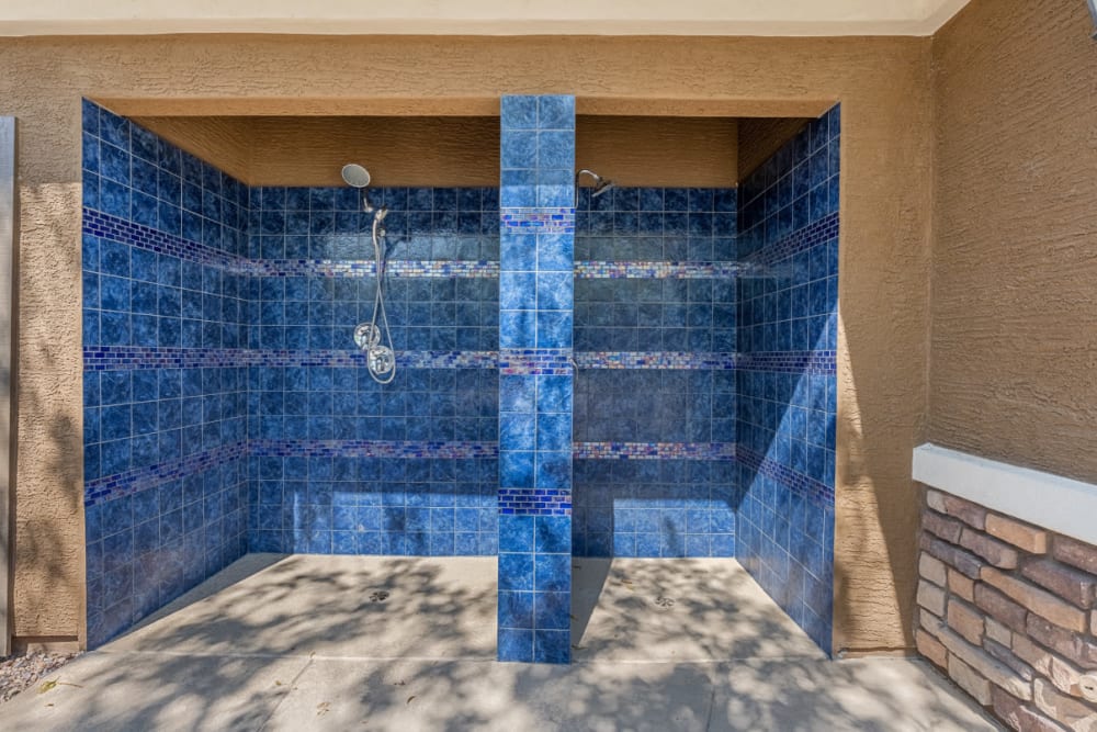 Outdoor pool rinse off showers at Marquis at Sonoran Preserve in Phoenix, Arizona