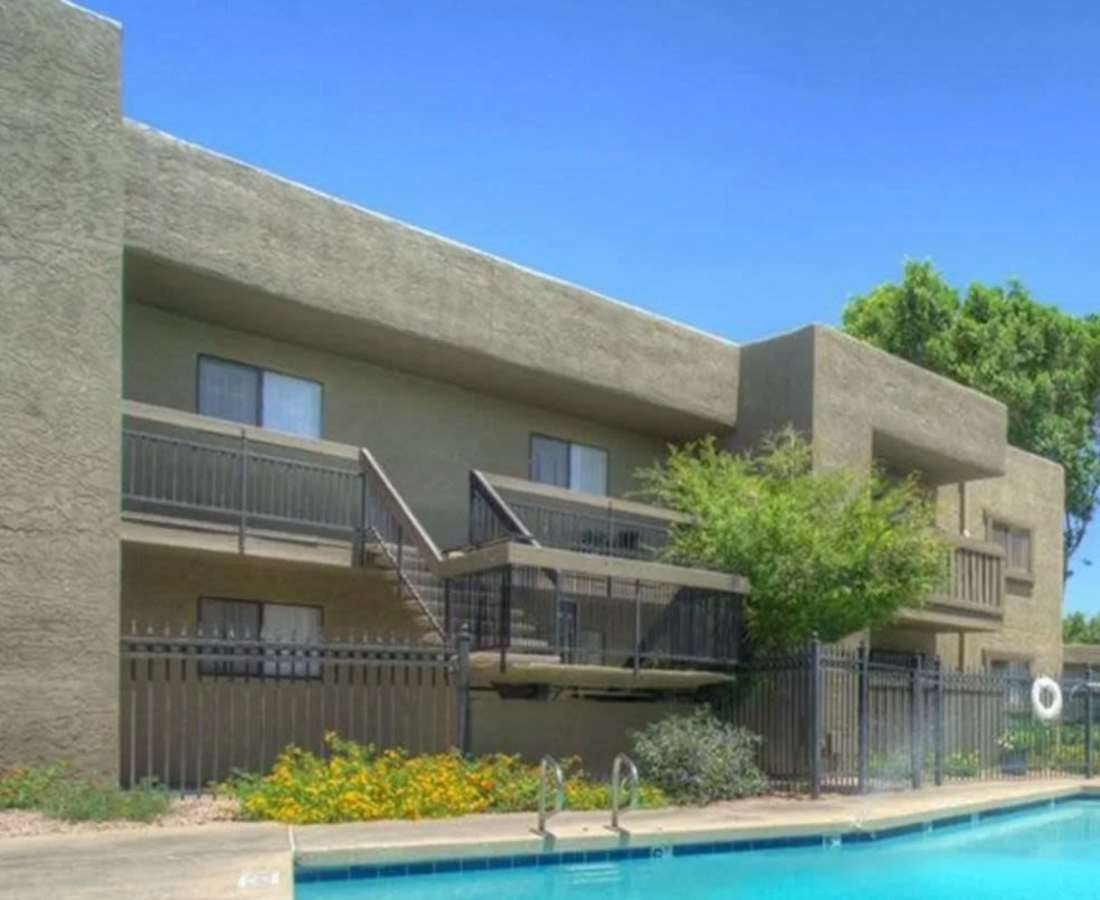 Exterior shot of the apartments at Raystone Apartments in Phoenix, Arizona