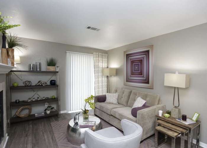 EnVue Apartments showcases a cozy living room in Bryan, Texas