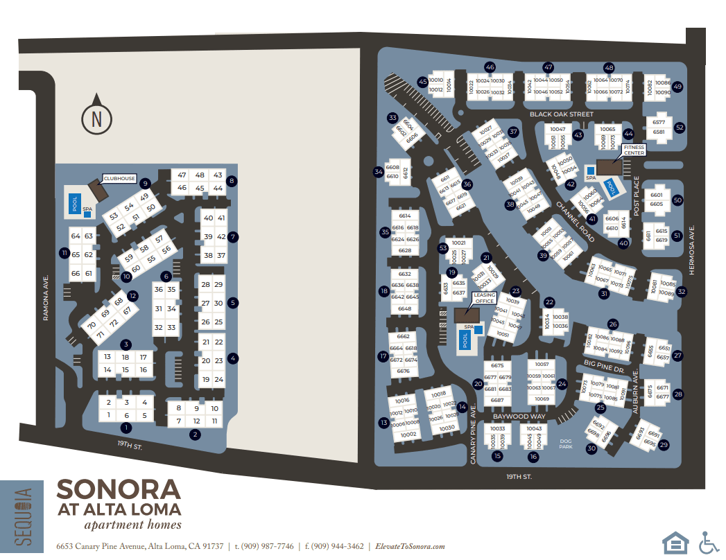 Community site map for Sonora at Alta Loma in Alta Loma, California