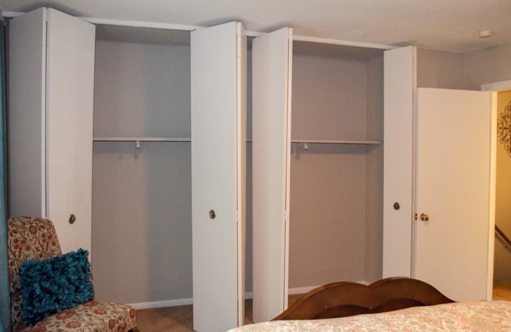 Closets in an apartment bedroom at Bella Vista in Gastonia, North Carolina