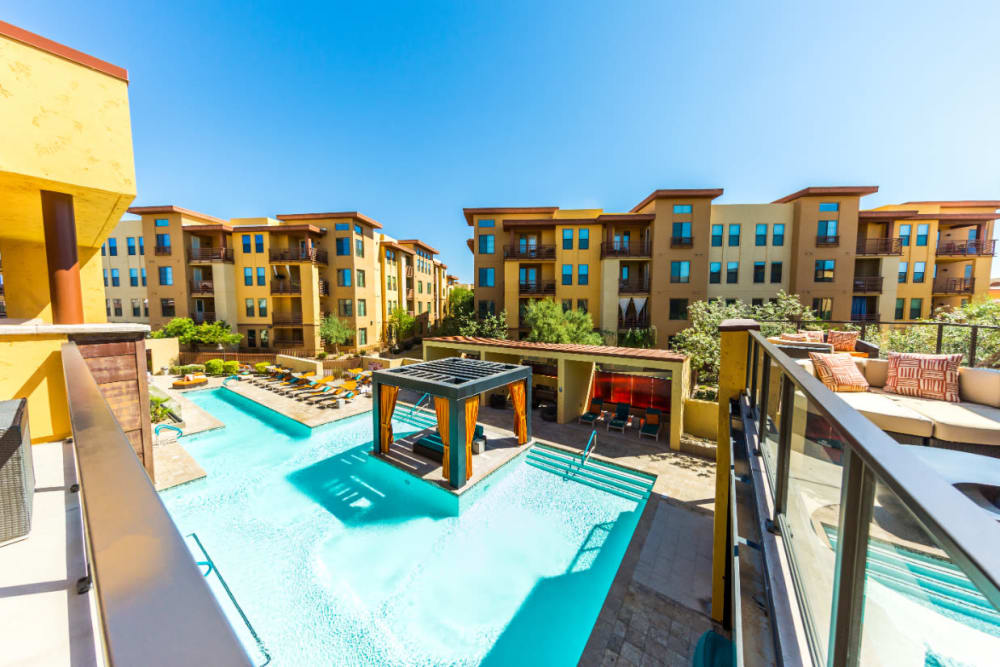 Resort style swimming pool with gazebo at Marquis at Desert Ridge in Phoenix, Arizona