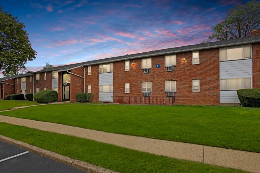 Grass in front of property at dusk at Laurel Run Village in Bordentown, New Jersey