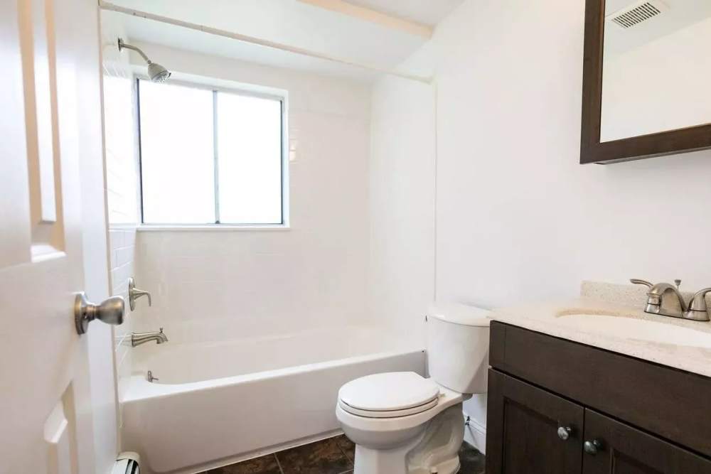Bright bathroom at Detroit Living in Detroit, Michigan