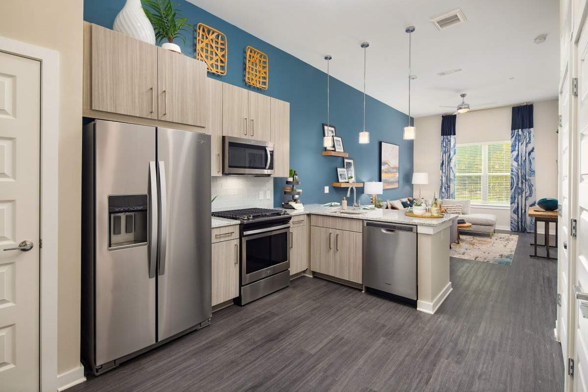 Stainless-steel appliances at The Edison Sugarloaf in Lawrenceville, Georgia