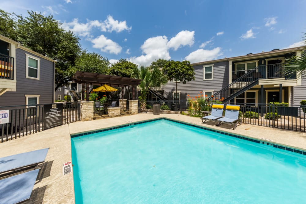 Shallow pool with gazebo at end at Austin Midtown in Austin, Texas