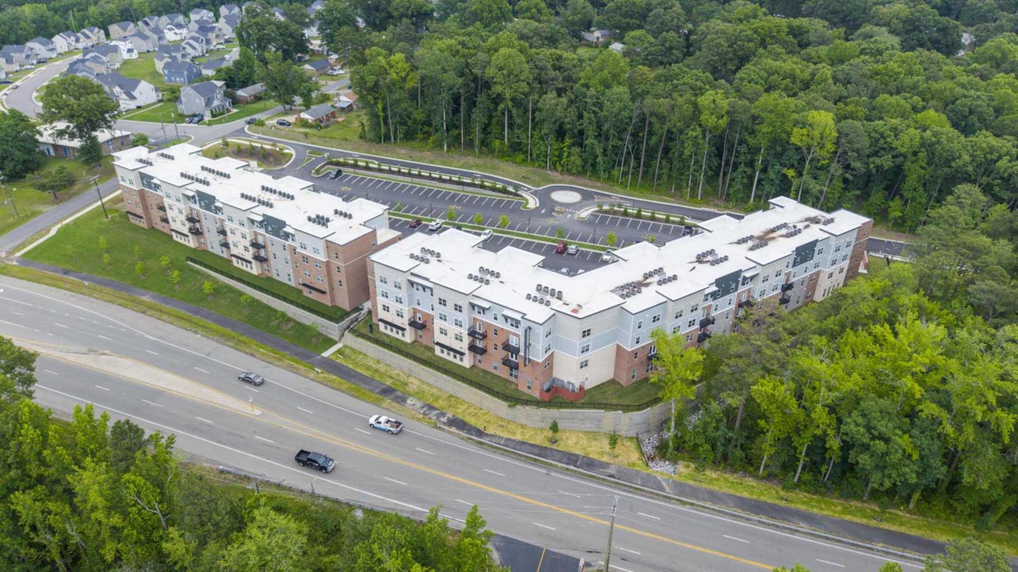 Aerial view of community at Lambert Landing I in Chester, Virginia