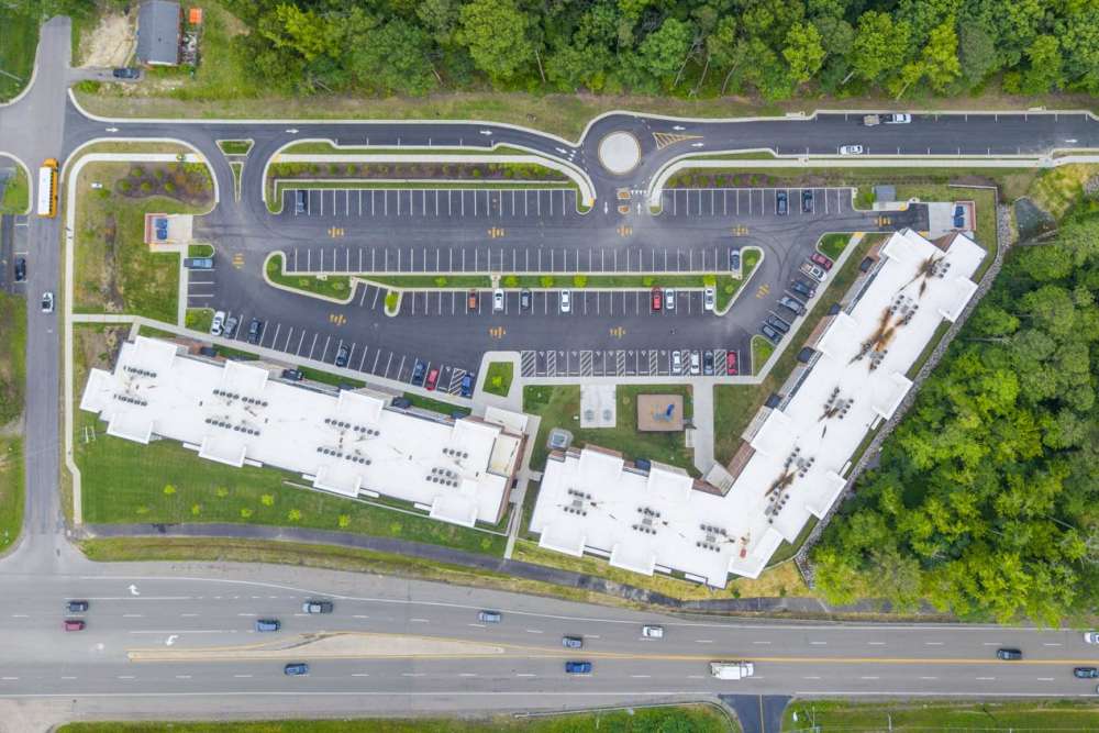 Aerial view of community at Lambert Landing II in Chester, Virginia