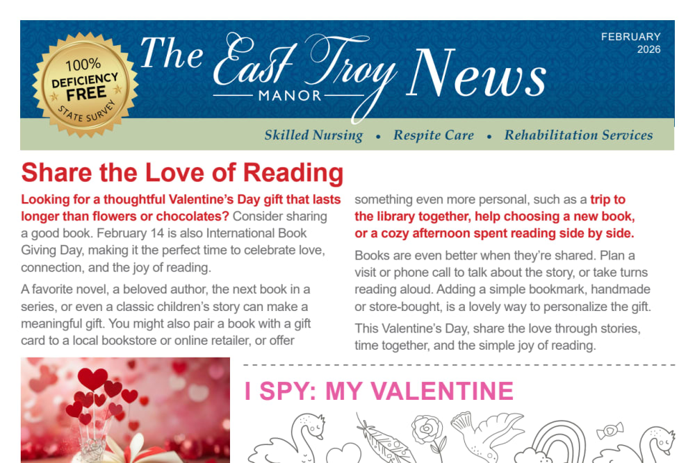 February 2026 Newsletter at East Troy Manor in East Troy, Wisconsin