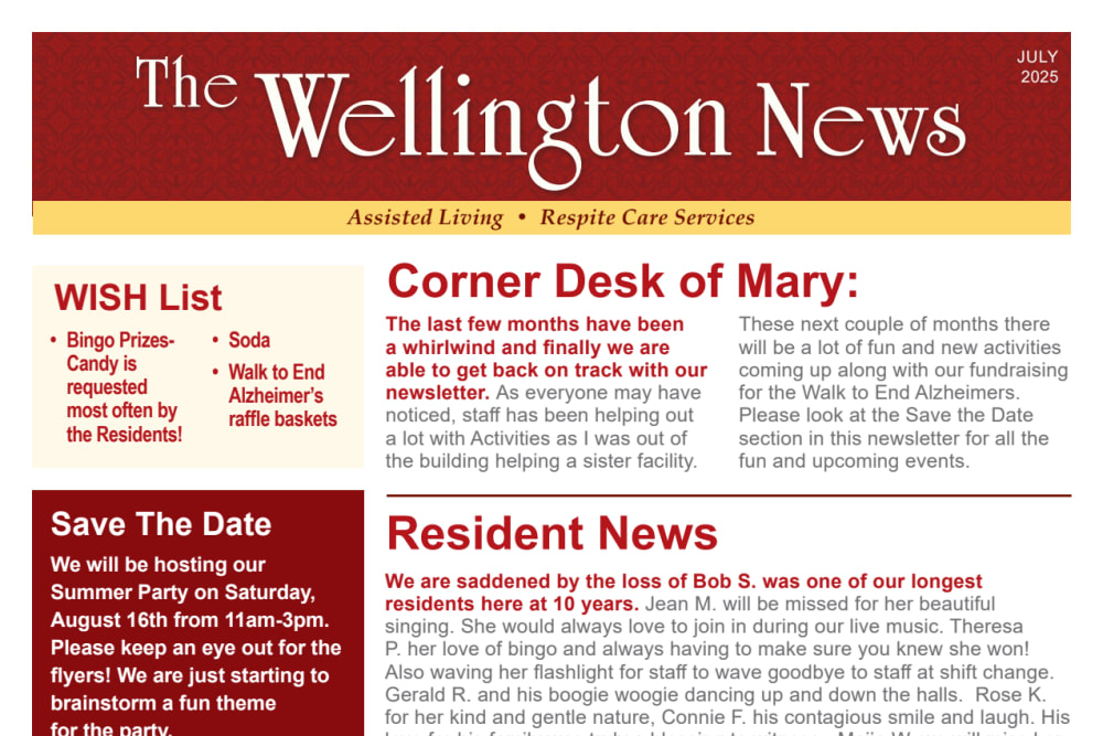 July 2025 newsletter at Wellington Place at Whiting in Stevens Point, Wisconsin