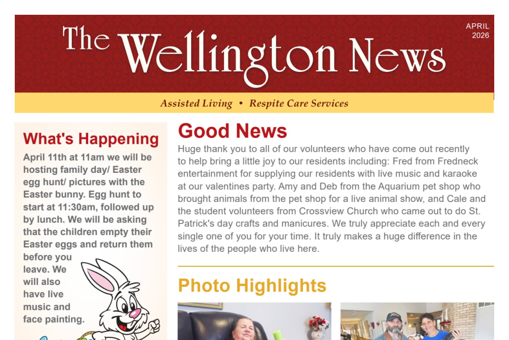 April 2026 Newsletter at Wellington Place at Biron in Wisconsin Rapids, Wisconsin