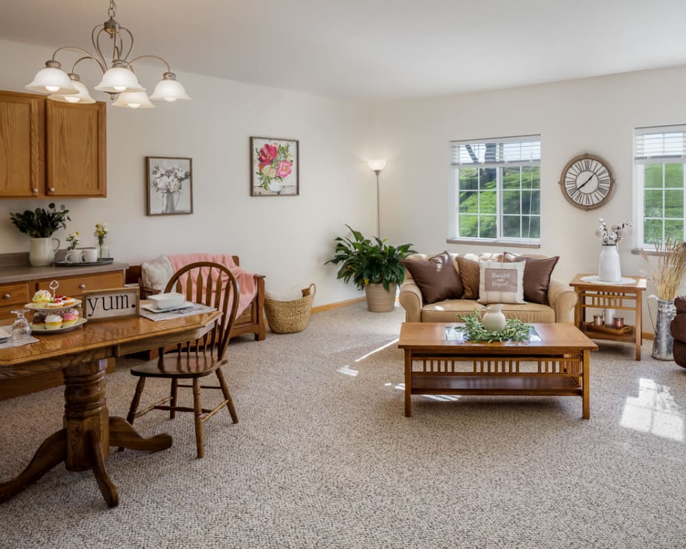 Spacious floor plans with a full living room and kitchen at Glenwood Place in Marshalltown, Iowa.
