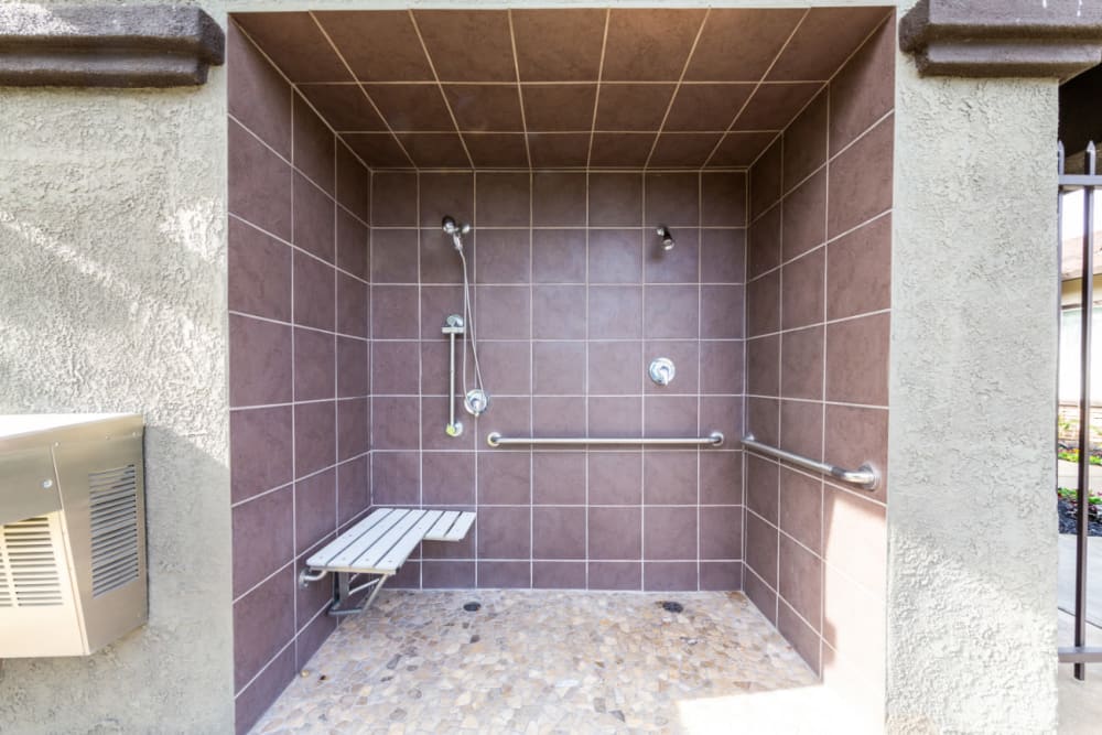 Poolside shower at The Fairmont at Willow Creek in Folsom, California