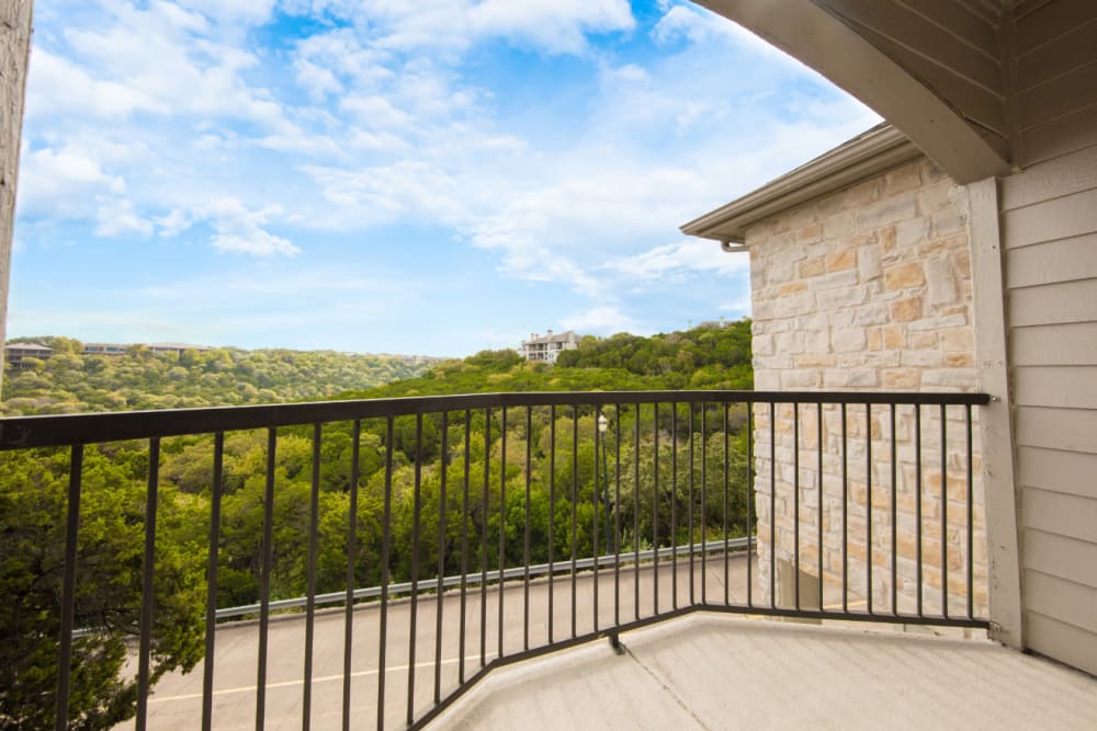 Private balcony with scenic view of treetops at Marquis at Treetops in Austin, Texas