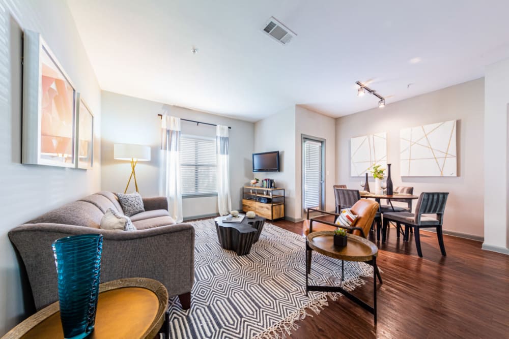 Spacious, well decorated living room at Marquis at Katy in Katy, Texas