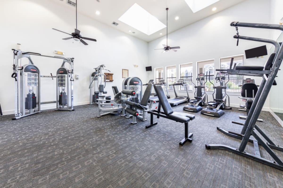 Fully equipped fitness center at Marquis at Katy in Katy, Texas