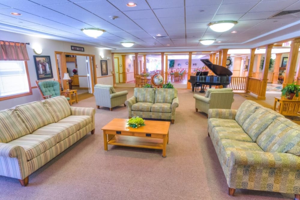 Common area with seating at Addington Place of Burlington in Burlington, Iowa