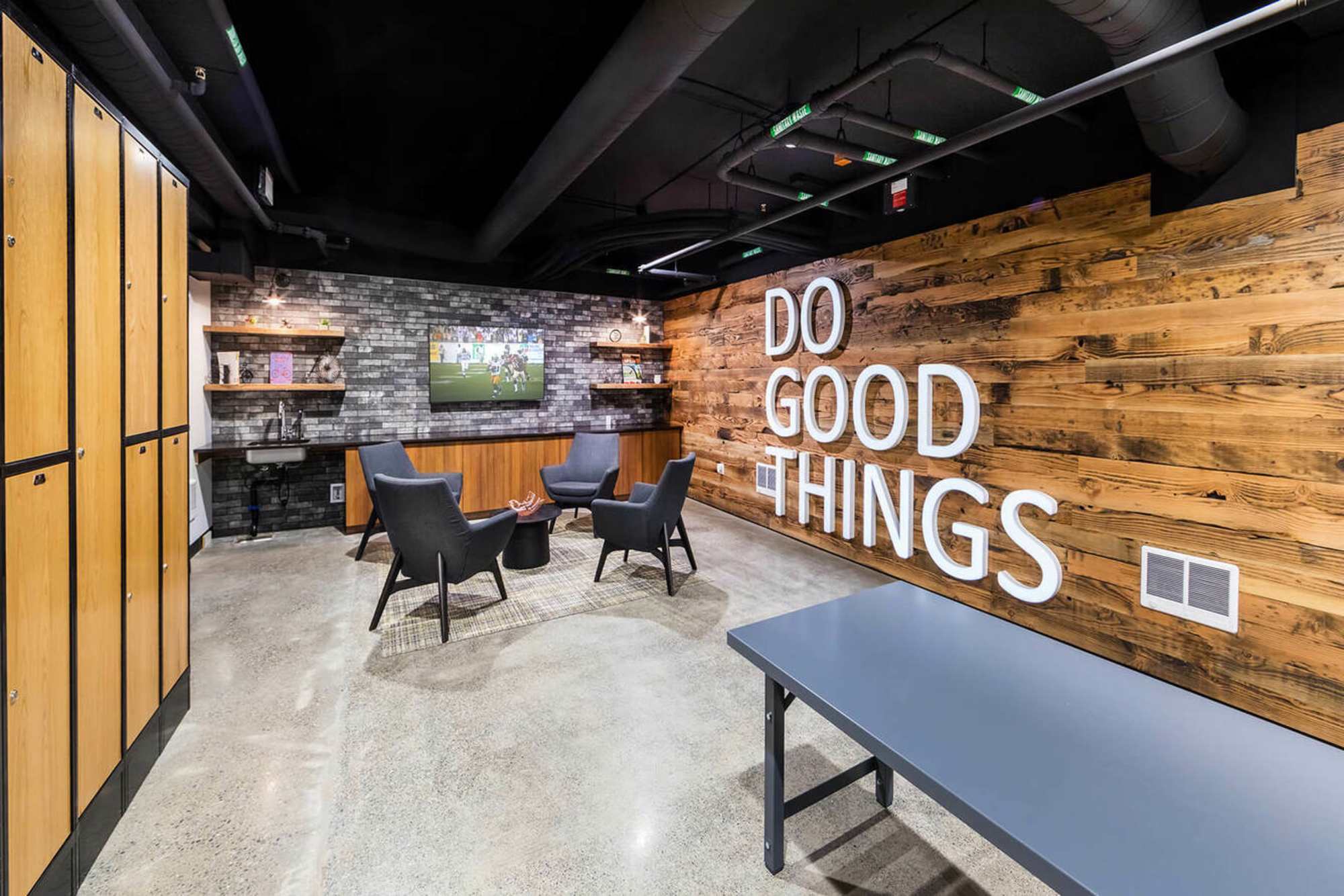 Community interior social gathering area at Radiate in Redmond, Washington