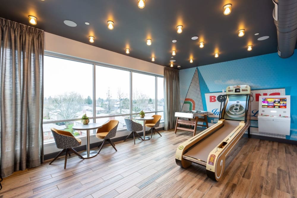 Arcade lounge with skee-ball and more at ArLo Apartments in Portland, Oregon