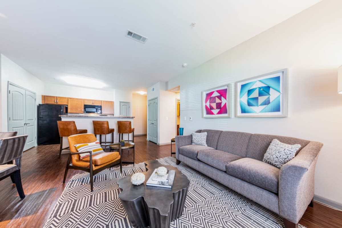 Well decorated living room at Marquis at Katy in Katy, Texas