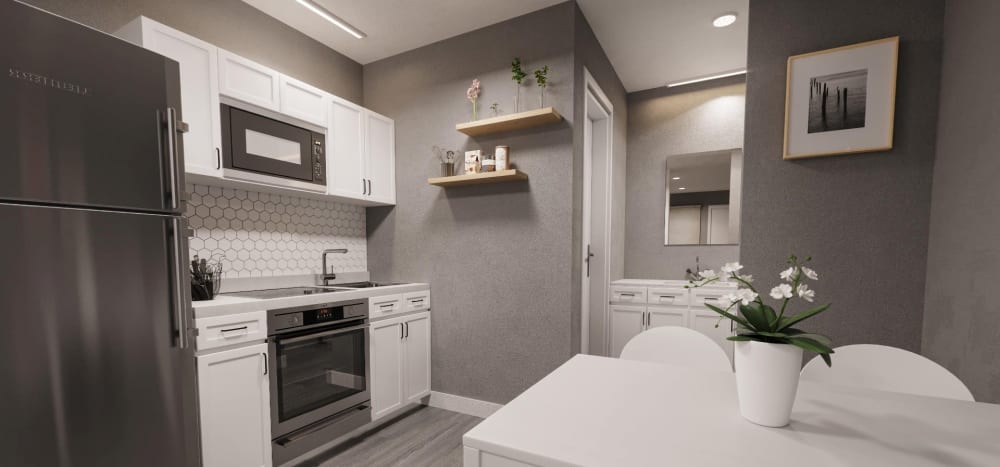 view of a kitchen at Pinnacle Apartments in Fife, Washington