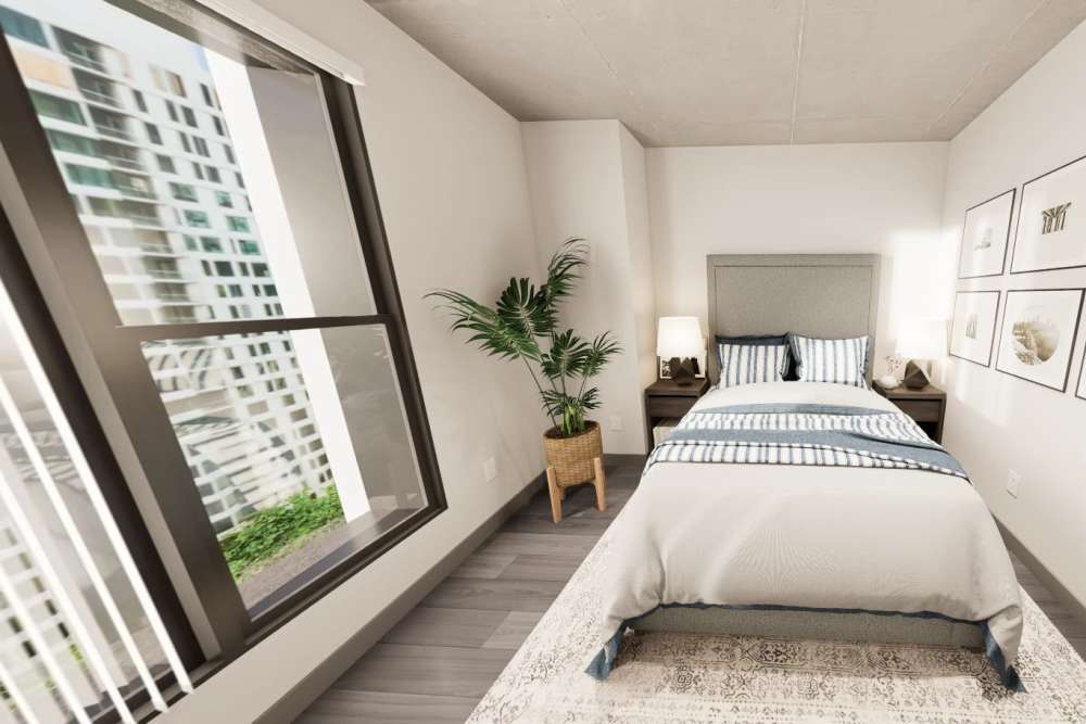 Rendering of bedroom with windows at Lark Landing in San Francisco, California